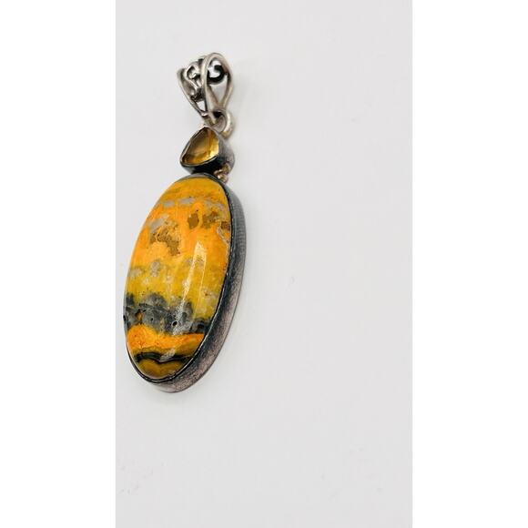 Bumblebee Jasper Oval Pendant Only Sterling Silver 925 With Yellow Tourmaline - Picture 4 of 9